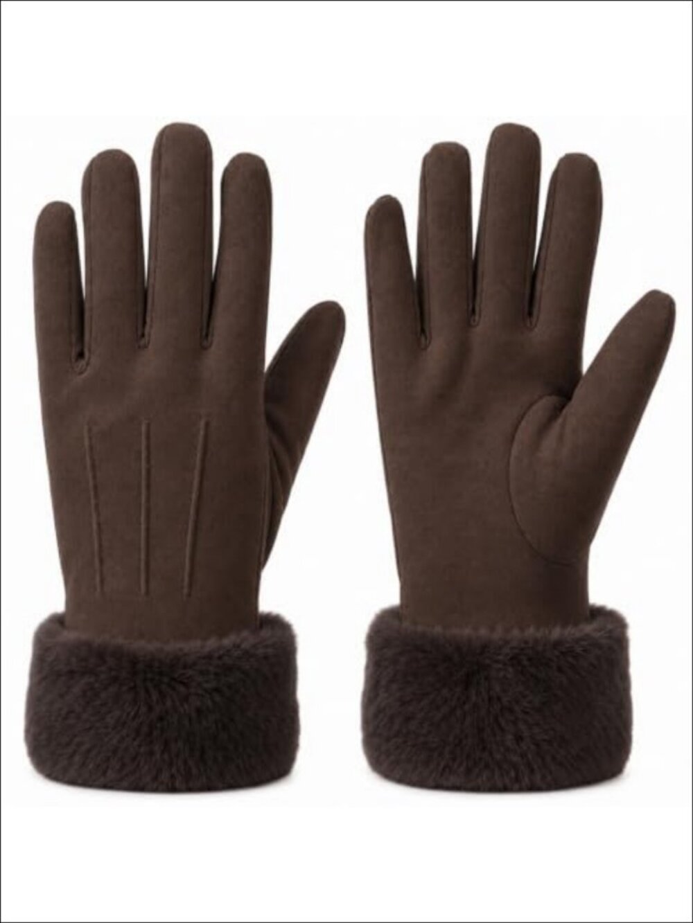 Suede Gloves Faux Fur Wrist Trim Fleece Lined Winter Warm